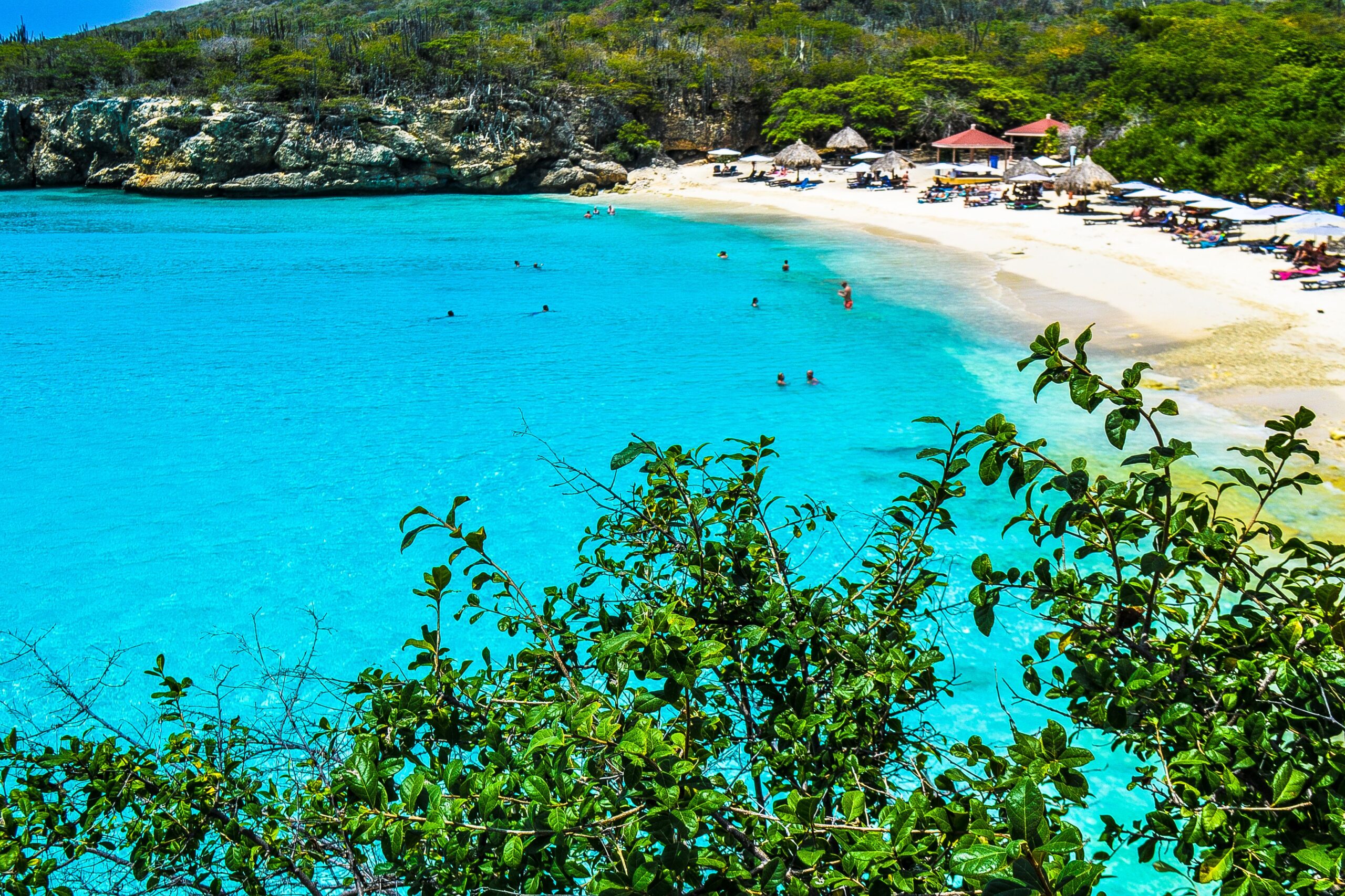 Turquoise water and the sandy bay at Kenepa Grandi, also known as Grote Knip, on Curaçao.